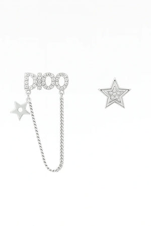Mismatched Sparkling “DIOO” Star Chain Earrings - Miora