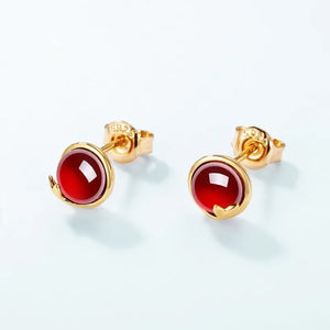 Red Agate Stud Earrings | Gold Plated - Miora