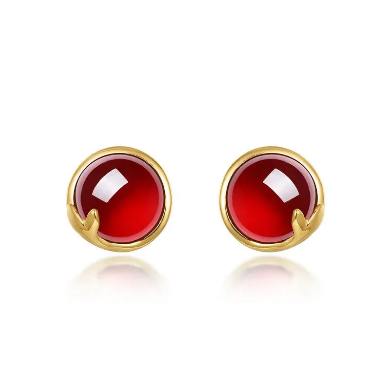 Red Agate Stud Earrings | Gold Plated - Miora
