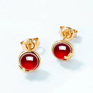 Red Agate Stud Earrings | Gold Plated - Miora