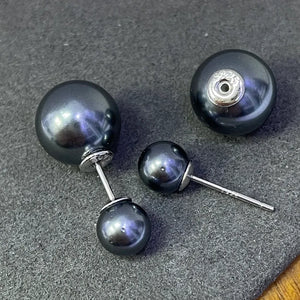 Double-Sided Black Pearl Stud Earrings - Miora