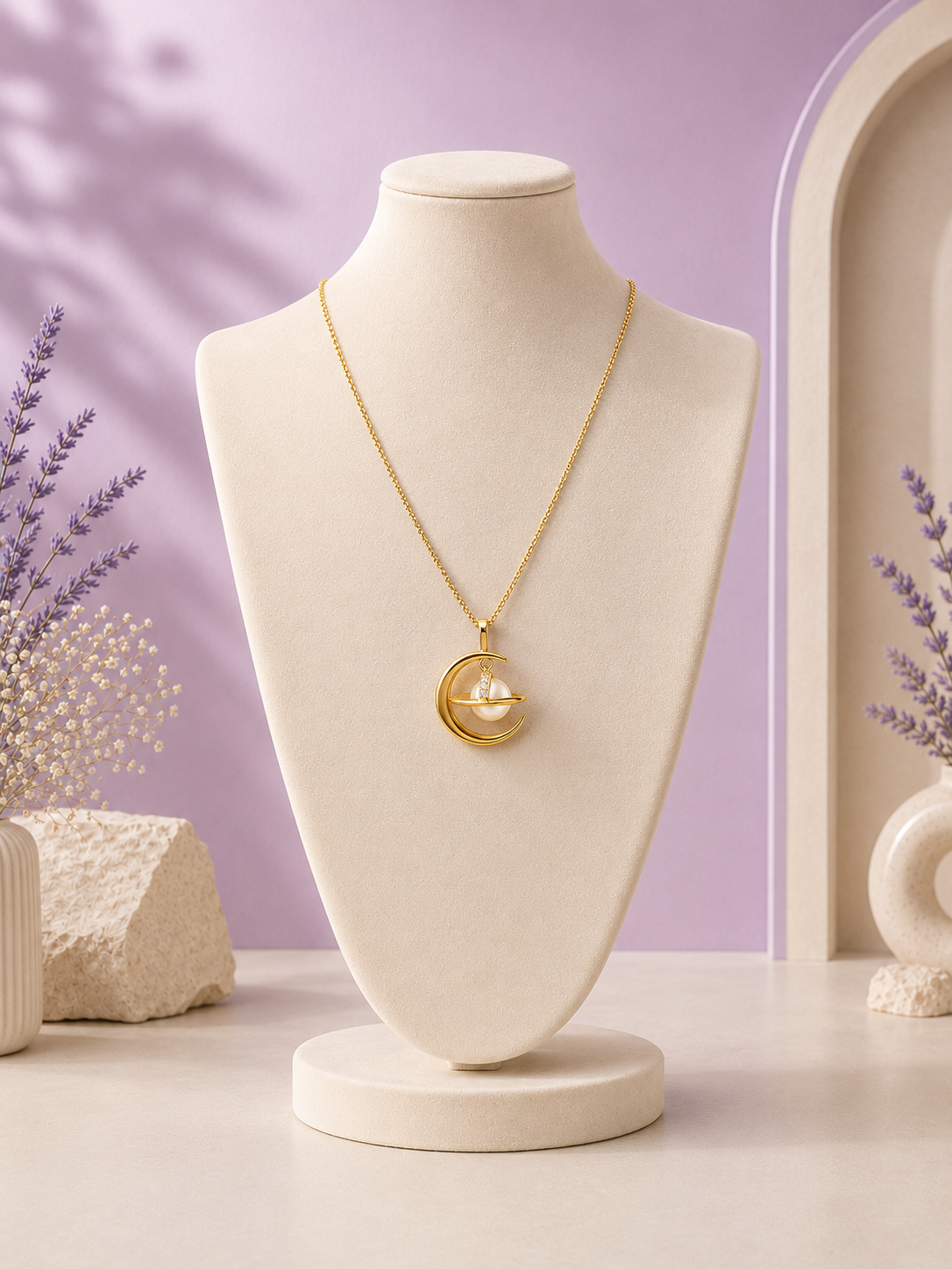 Celestial Crescent Pearl Necklace