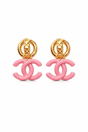 Pink Enamel Interlock Earrings - Miora