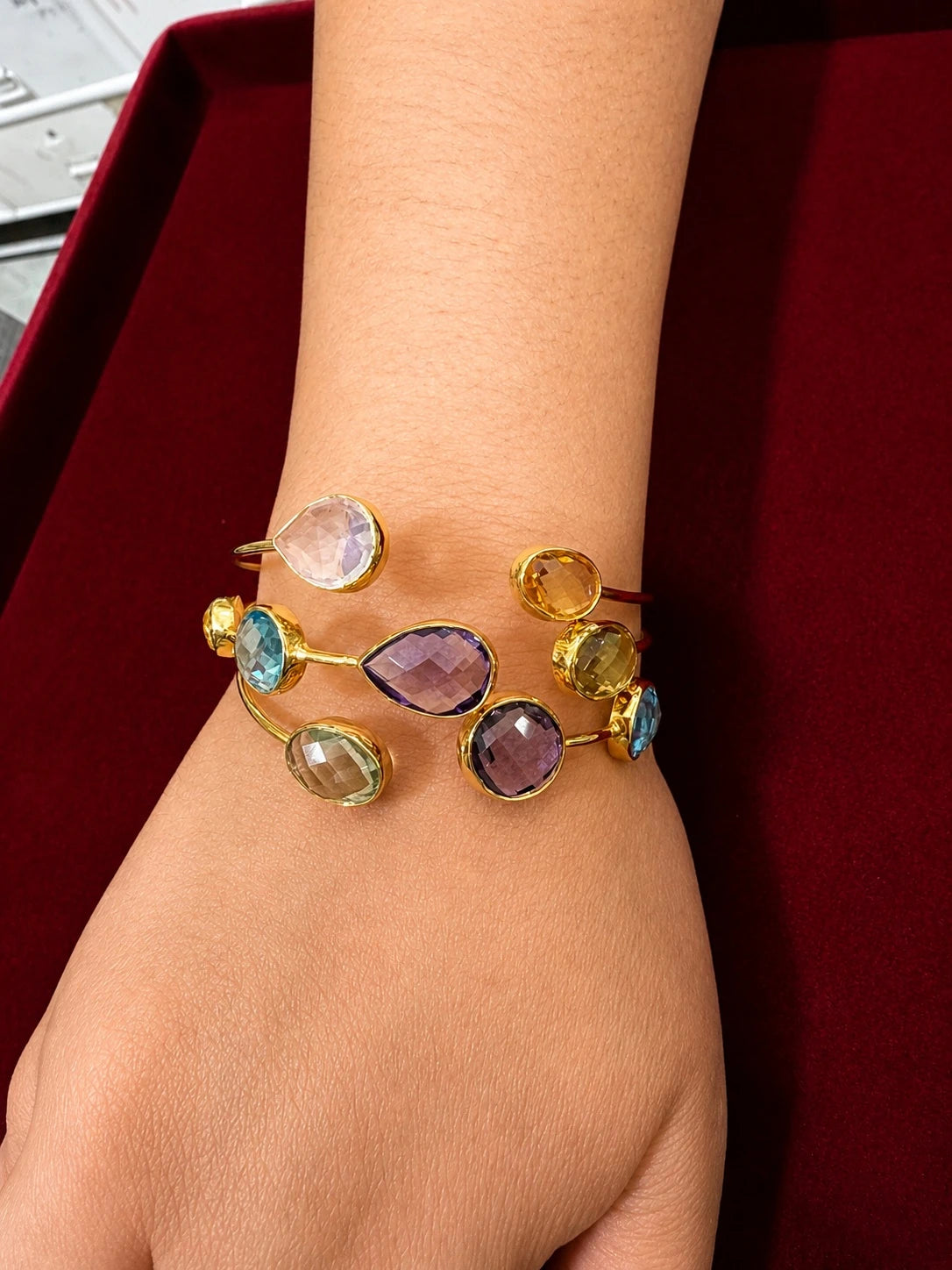 Multi Gemstone Open Cuff BraceletÂ
