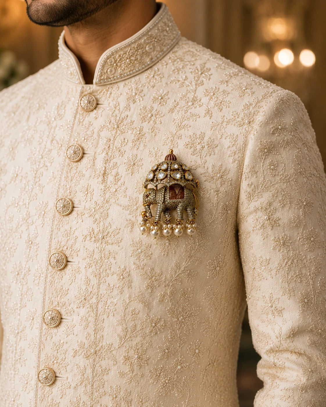 Elephant Polki Brooch