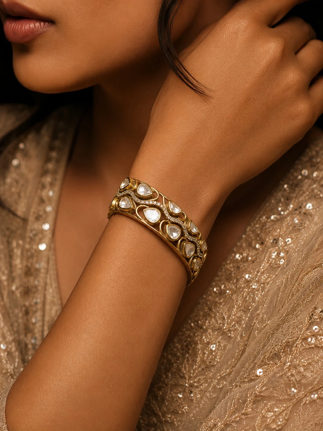 Handcrafted Polki Openable Bangles