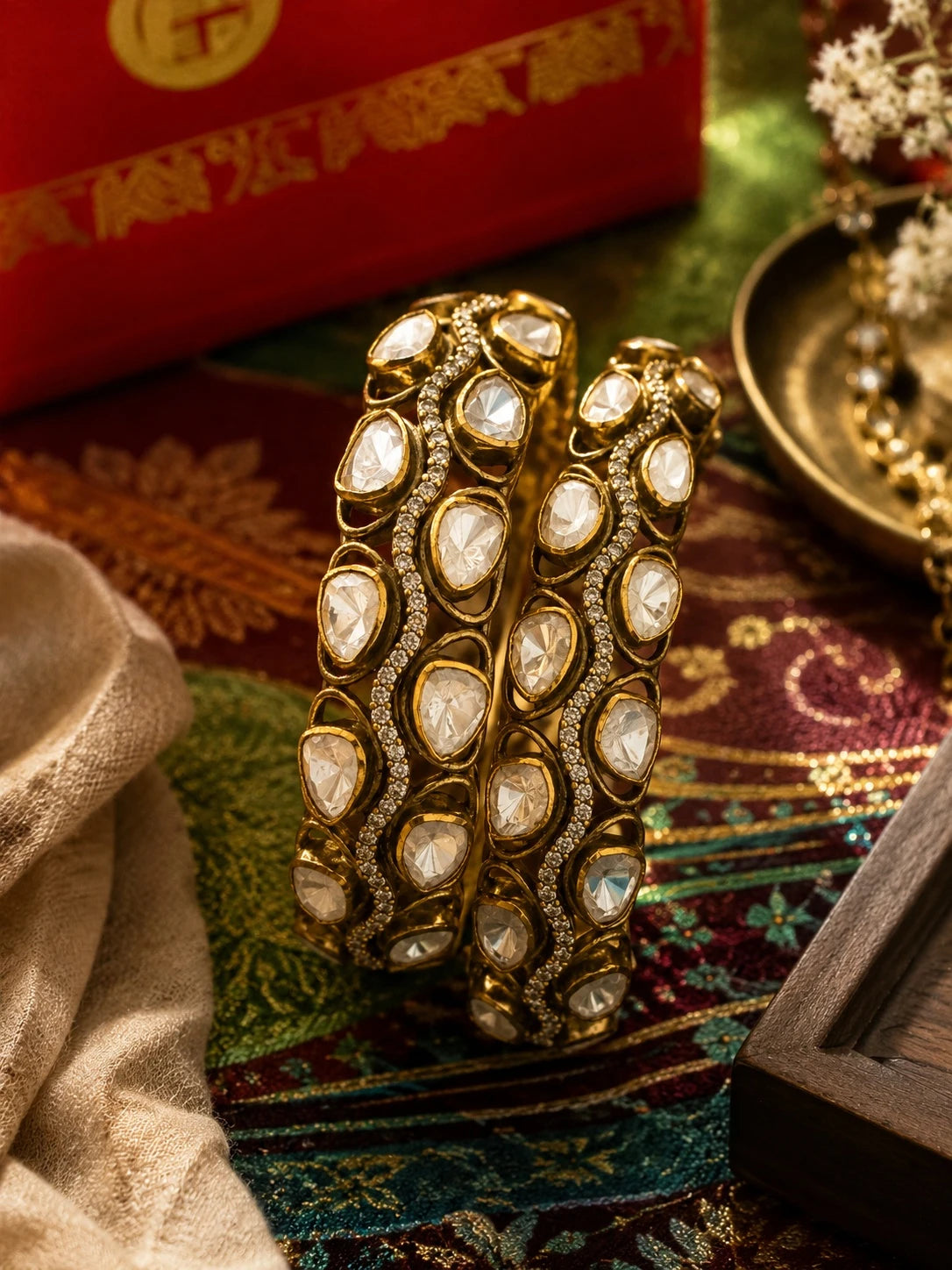 Handcrafted Polki Openable Bangles