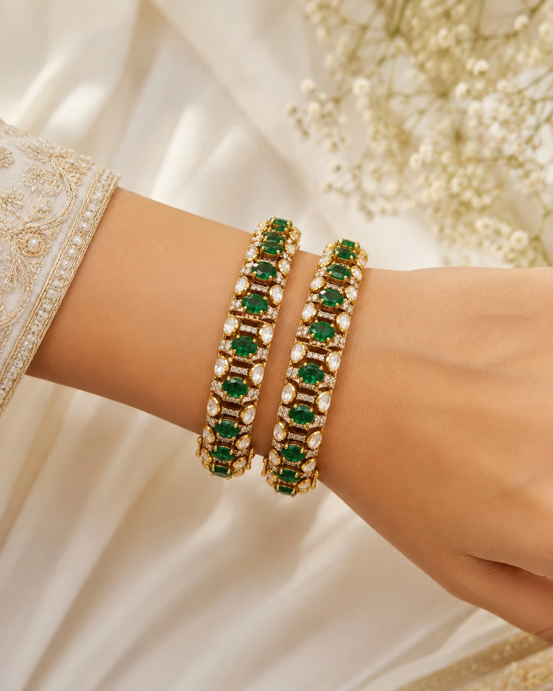 Emerald Polki Statement Bracelet