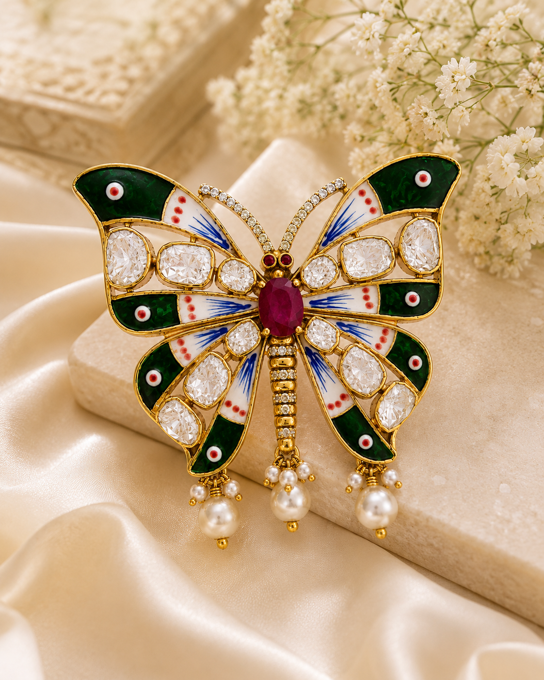 Butterfly Polki Brooch
