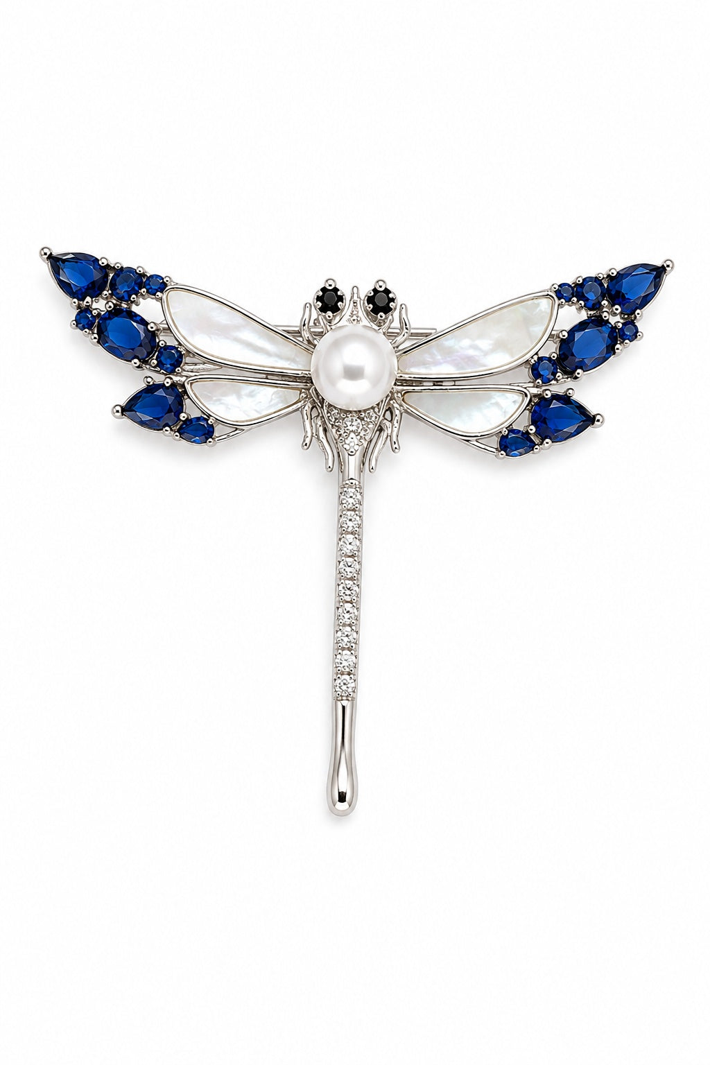 CZ, Sapphire Dragonfly Brooch