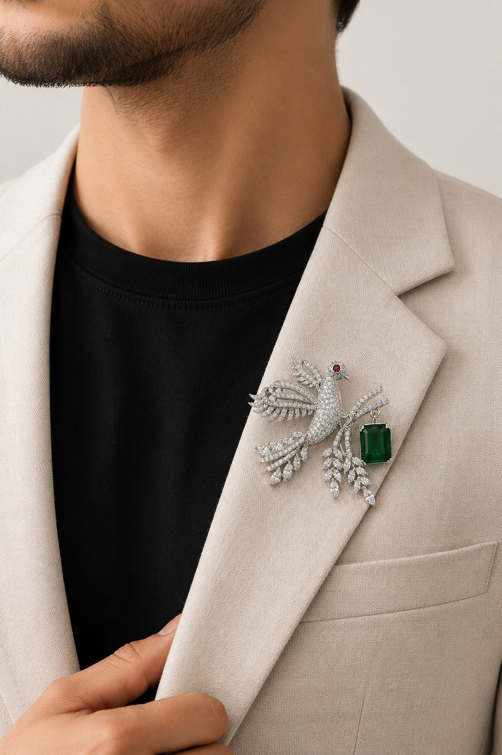 Bird Emerald Brooch