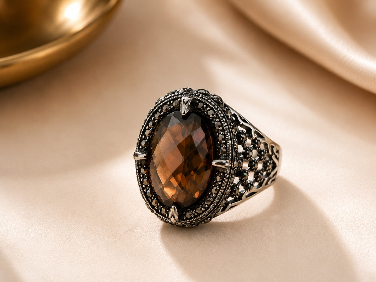 Smoky-Oval Zirconia Ring