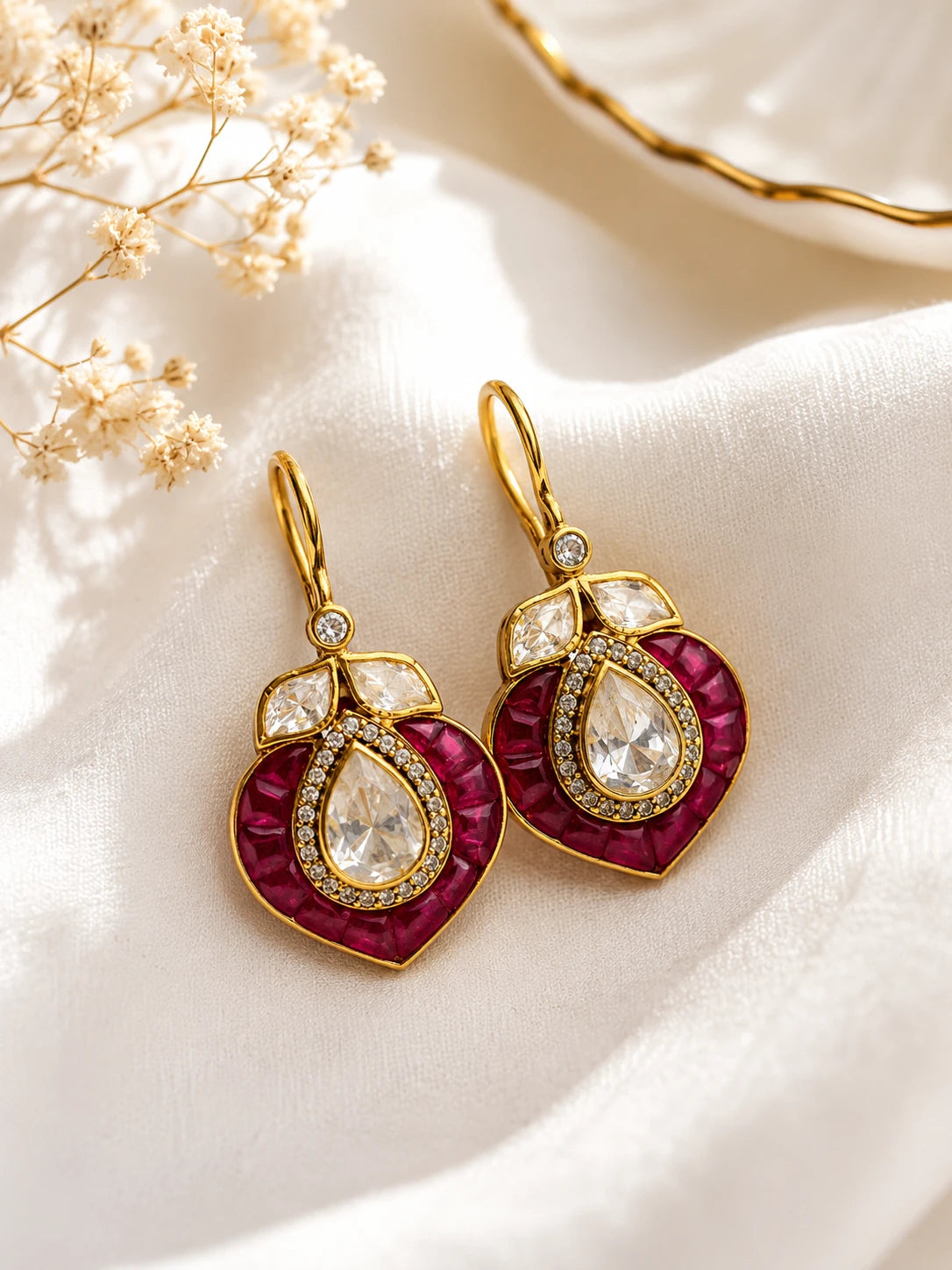 Polki Ruby Petal Earrings