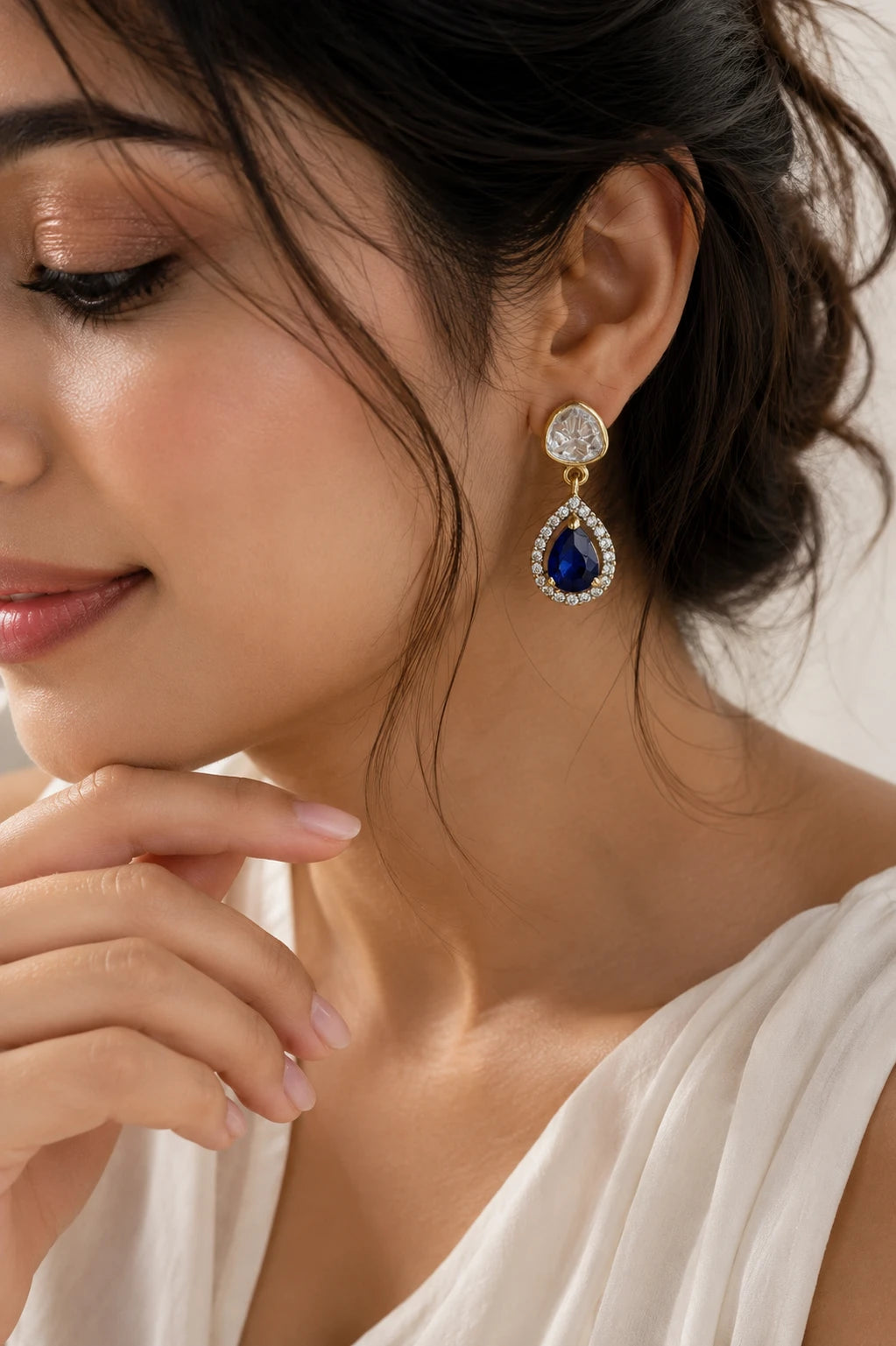Polki Sapphire Teardrop Earrings