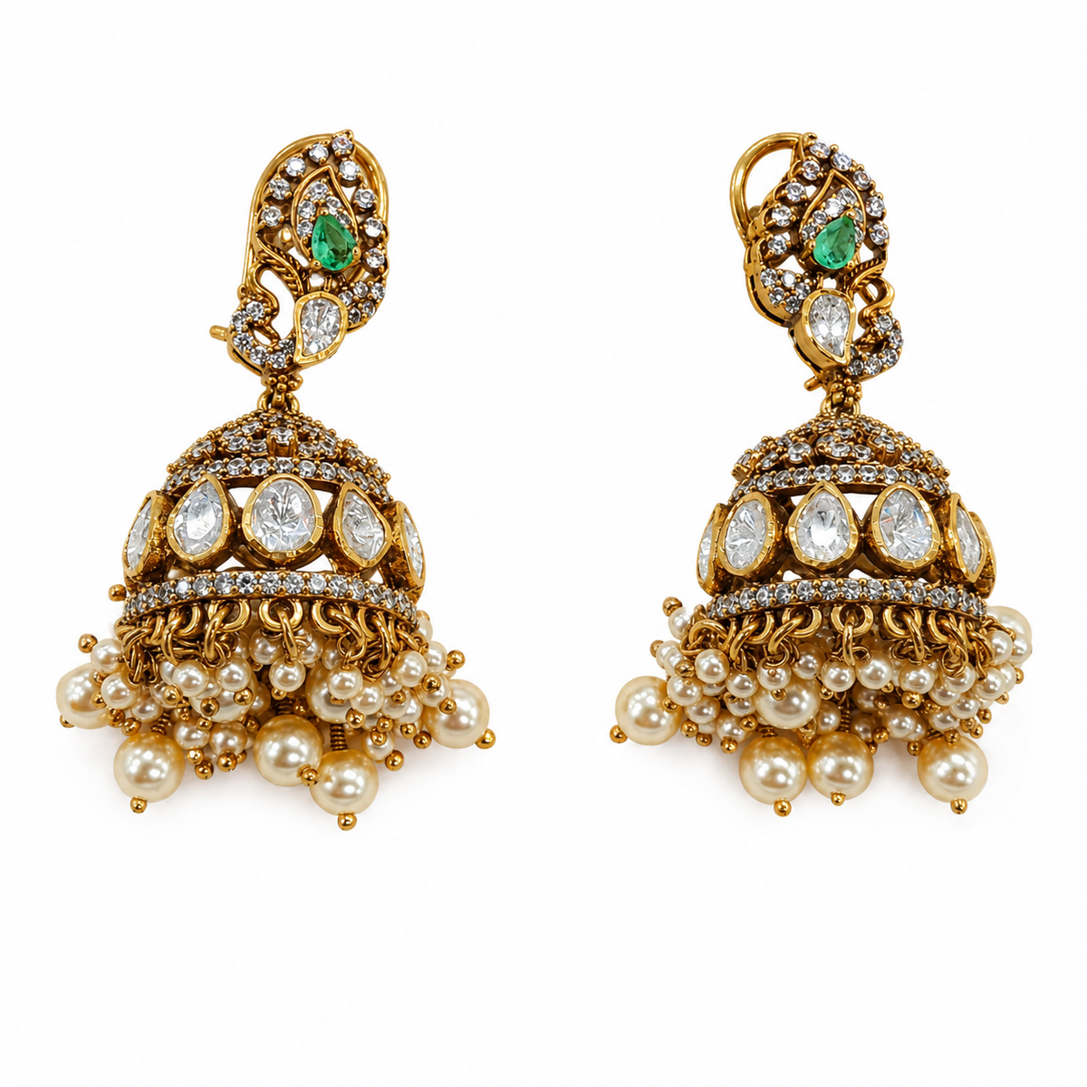 Emerald-Jhumka Polki Drops