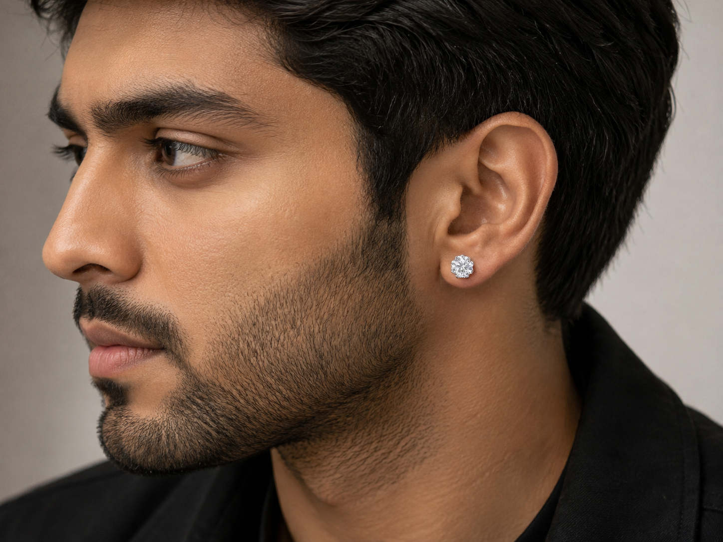 Onyx Edge Moissanite Stud