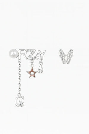Mismatched “CRAZY” Butterfly Pearl Drop Earrings - Miora