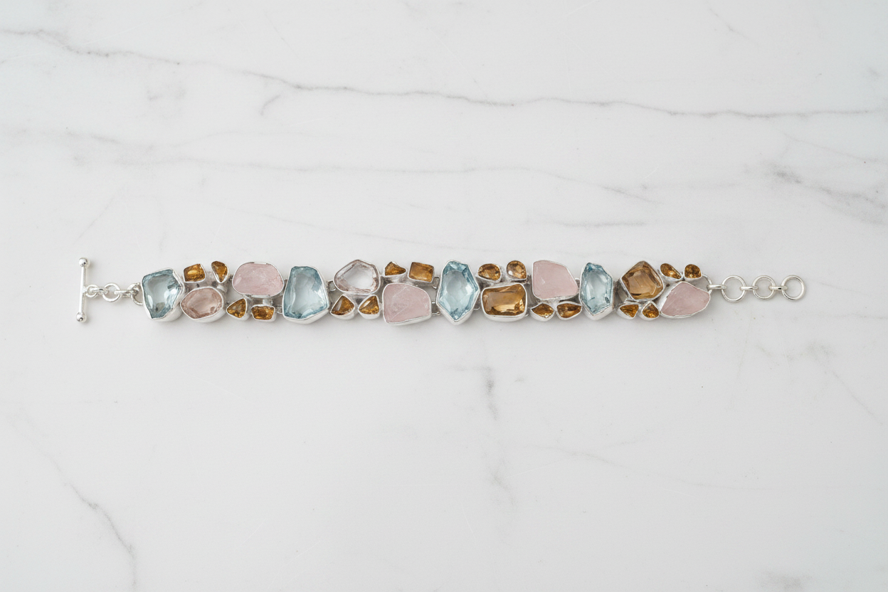 Natural Multi Gemstone Cluster Bracelet
