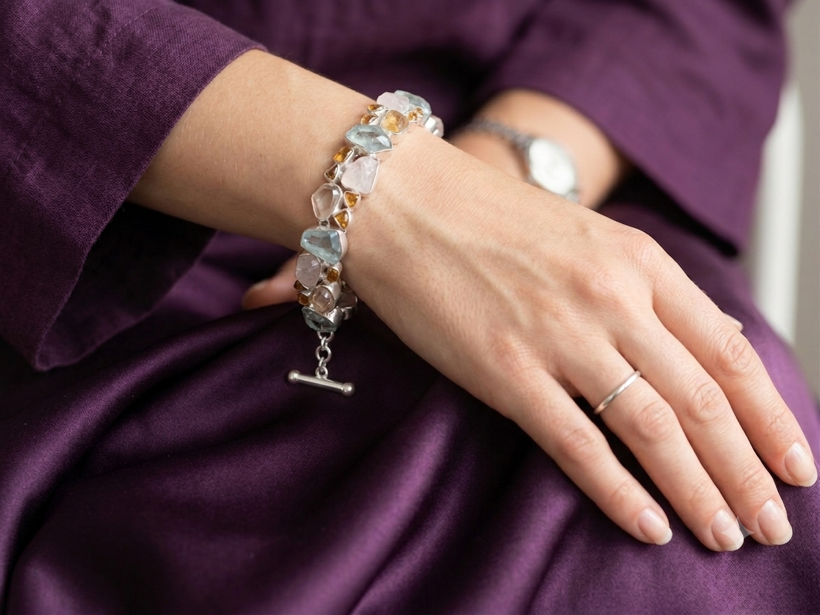 Natural Multi Gemstone Cluster Bracelet