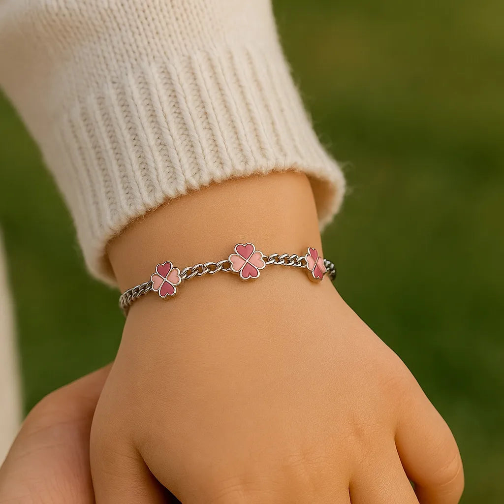Pink Clover Hearts Bracelet