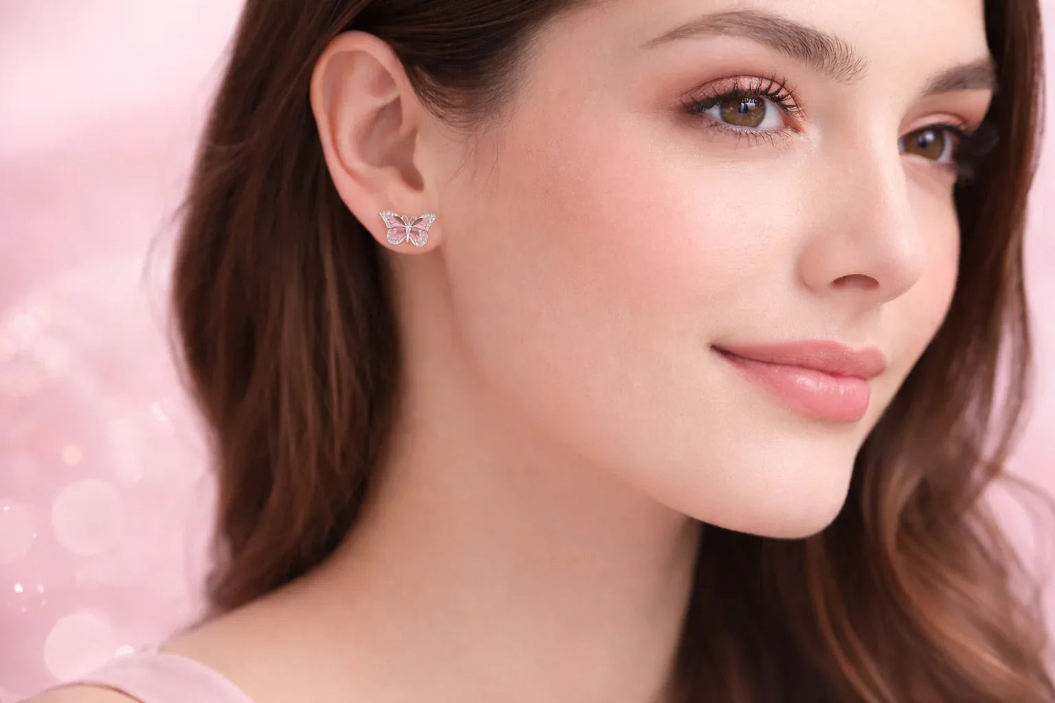 Butterfly Enamel Pink Earrings - Miora