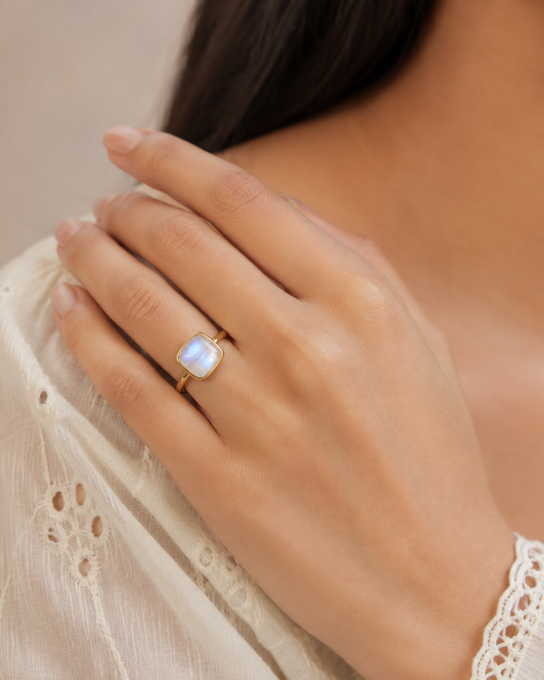 Moon Stone Gold Plated Ring