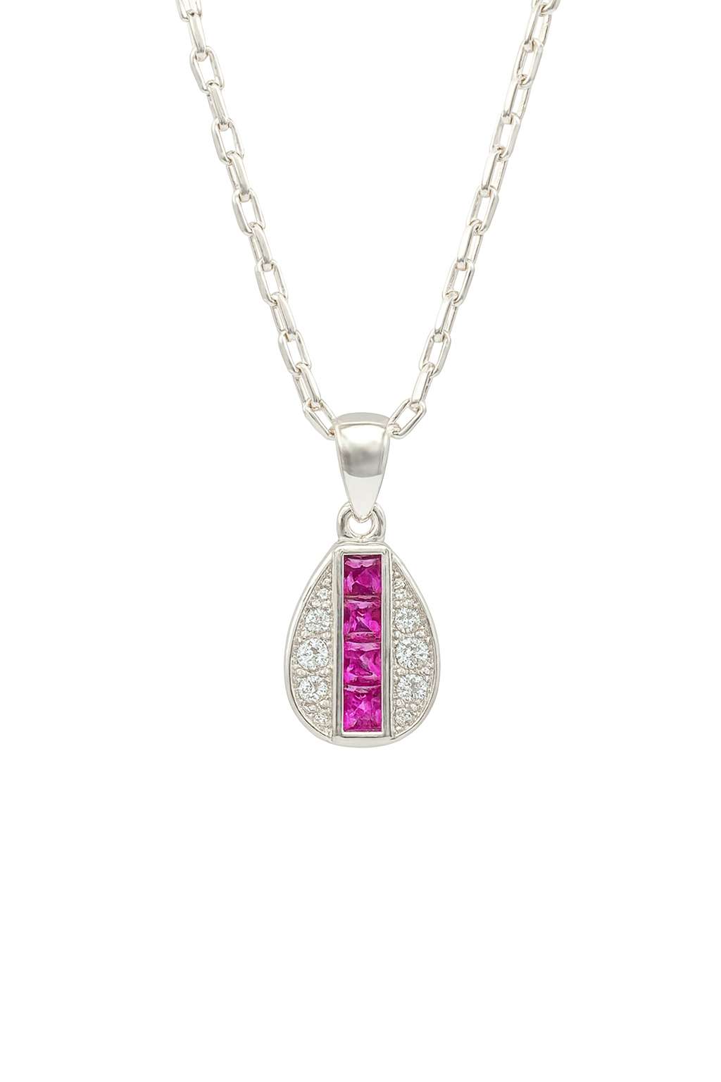 Pink Stone Teardrop Pendant Necklace | Ruby-Inspired Sparkle with Zircon Accents | Elegant Jewelry for Women