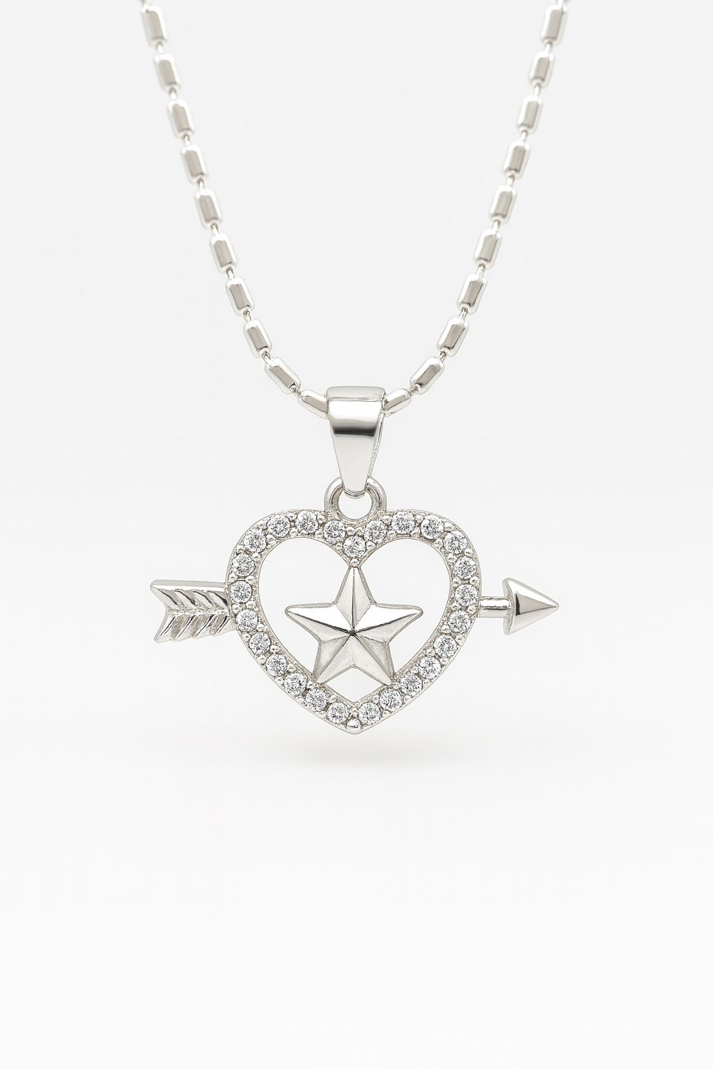 Heart & Star Arrow Pendant Necklace | Sparkling Cupid Design | Romantic Jewelry for Women