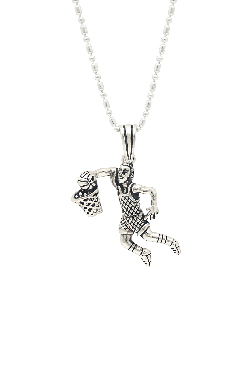 Basketball Player Pendant | Sports-Inspired Jewelry | Unisex Oxidized Finish