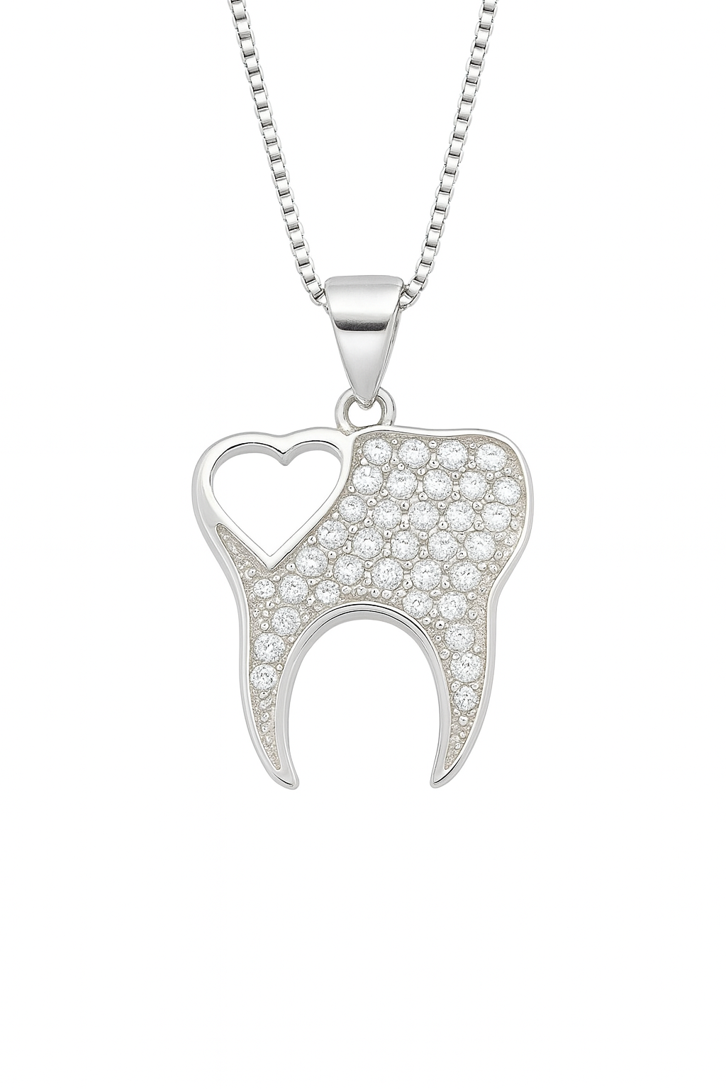 Tooth Pendant Necklace | Sparkling Tooth Design with Heart Detail | Dentist Jewelry Gift for Professionals