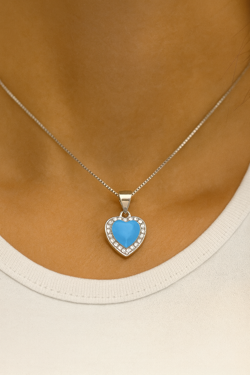 Blue Heart Pendant Necklace | Sparkling Halo Design | Elegant Jewelry for Women & Girls