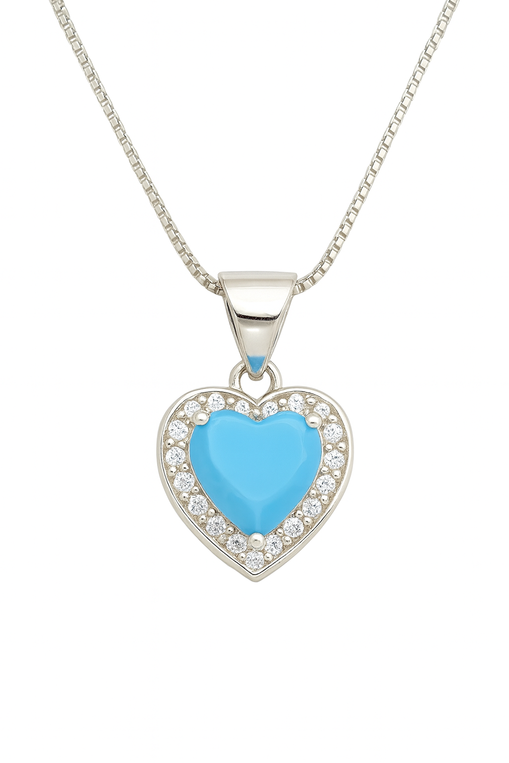 Blue Heart Pendant Necklace | Sparkling Halo Design | Elegant Jewelry for Women & Girls