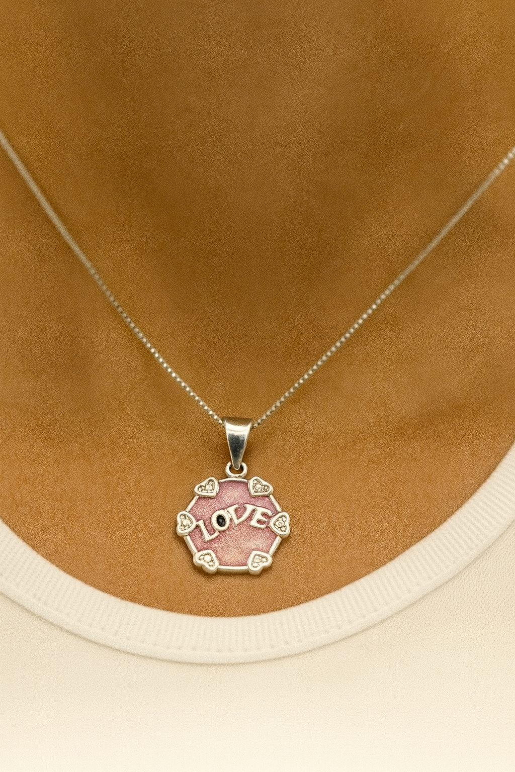 Pink LOVE Pendant Necklace | Heart Border Design | Symbol of Affection & Joy