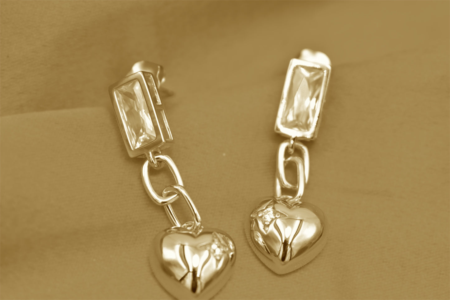 Rose Gold Heart Charm Drop Earrings