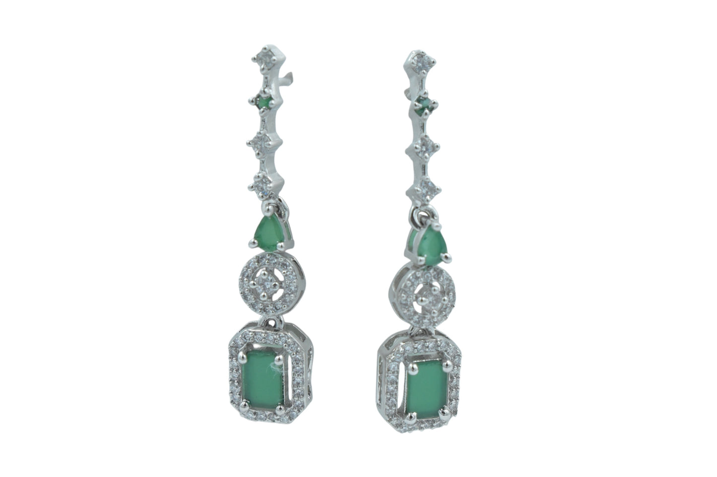 Vintage-Inspired Emerald Green Drop Earrings with Diamond Accents