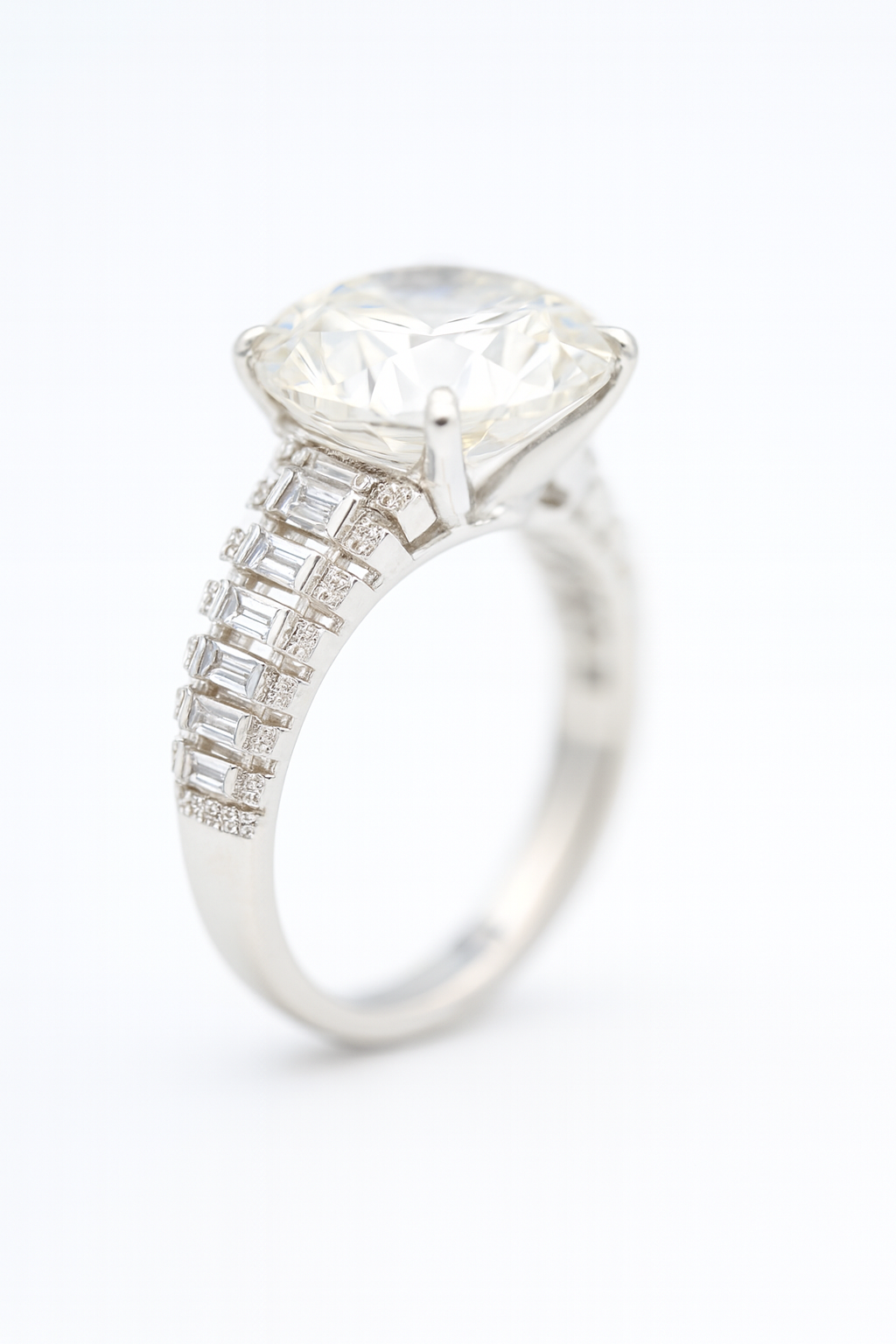 Grand Solitaire Cocktail Ring | Round & Baguette Swiss Zirconia