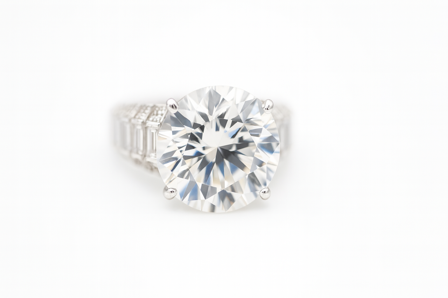 Grand Solitaire Cocktail Ring | Round & Baguette Swiss Zirconia