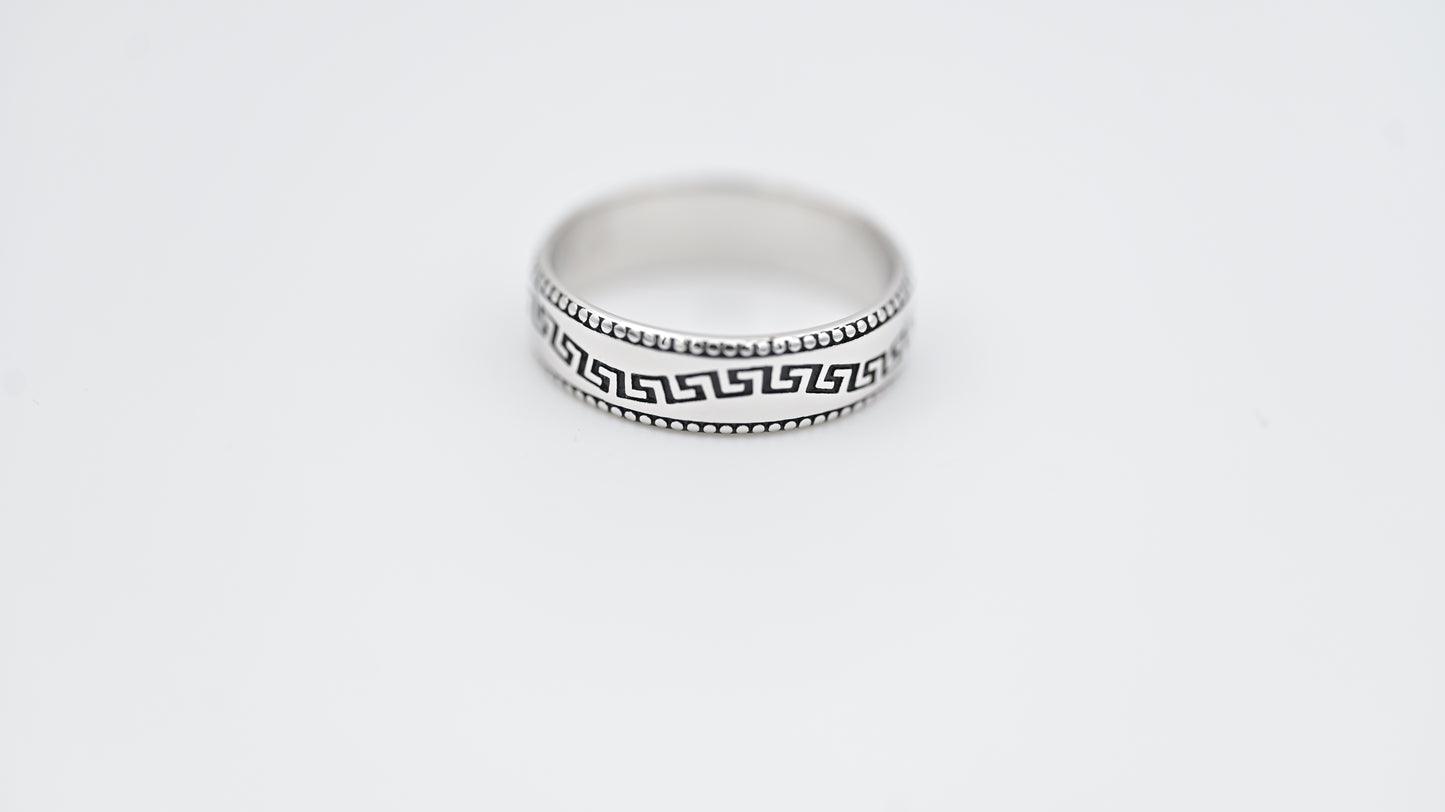 Oxidized Band Ring | Tribal Geometric Design, Unisex Style