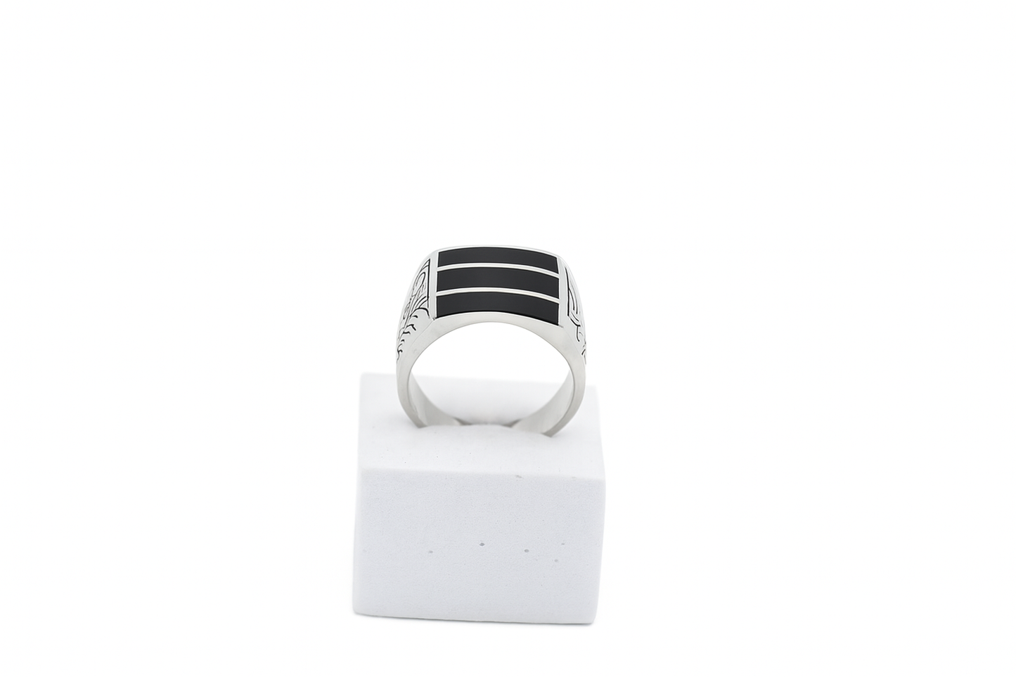 Black Onyx Mens Ring | Bold Rectangular Design with Textured Detailing