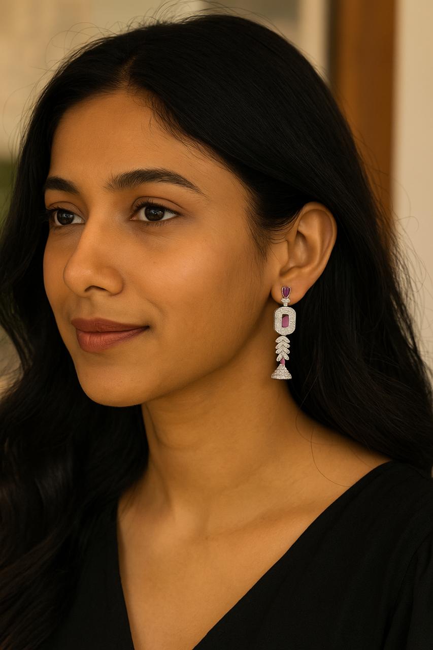 Royal Plum Radiance Jhumka Earrings with CZ