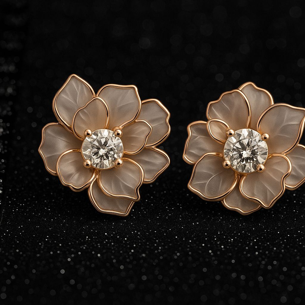 Frosted Floral Crystal Stud Earrings