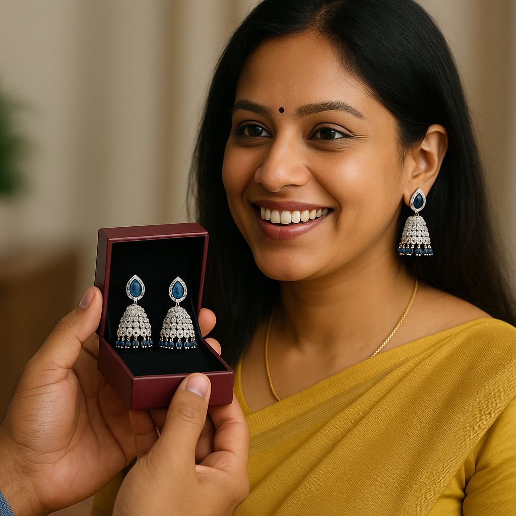 Blue Stone Jhumka Earrings