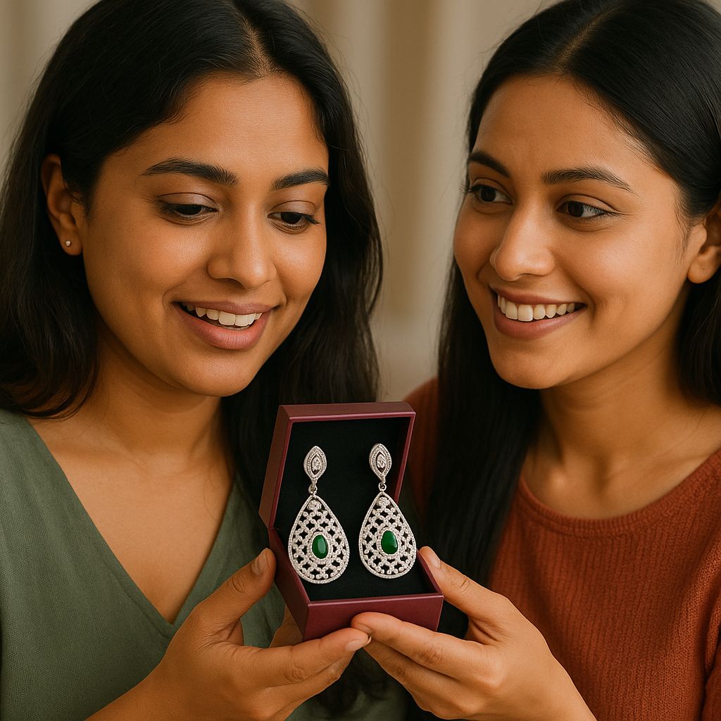 Emerald Green Teardrop Lattice Earrings