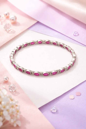 Sterling Silver Pink Teardrop Stone Bracelet