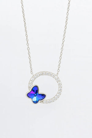 MIORA 925 Sterling Silver Butterfly-Circle Zirconia Necklace