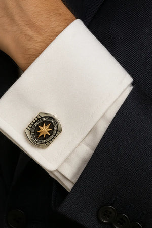 MIORA 925 Sterling Silver Compass Star Cufflinks - image 2