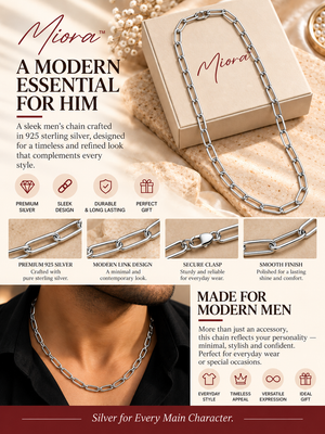 MIORA 925 Sterling Silver Elongated Link Chain