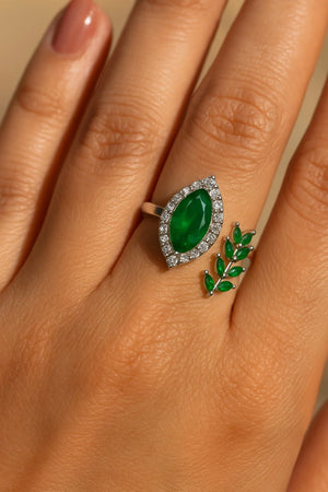 MIORA 925 Sterling Silver Emerald-Leaf Zirconia Ring - image 2