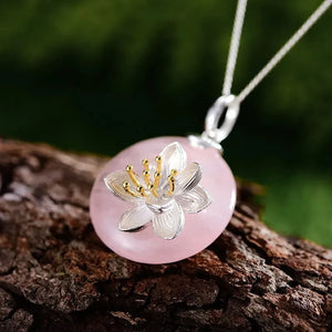 MIORA 925 Sterling Silver Floral Jade Necklace