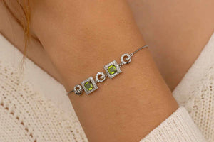 MIORA 925 Sterling Silver Green-Square Zirconia Bracelet